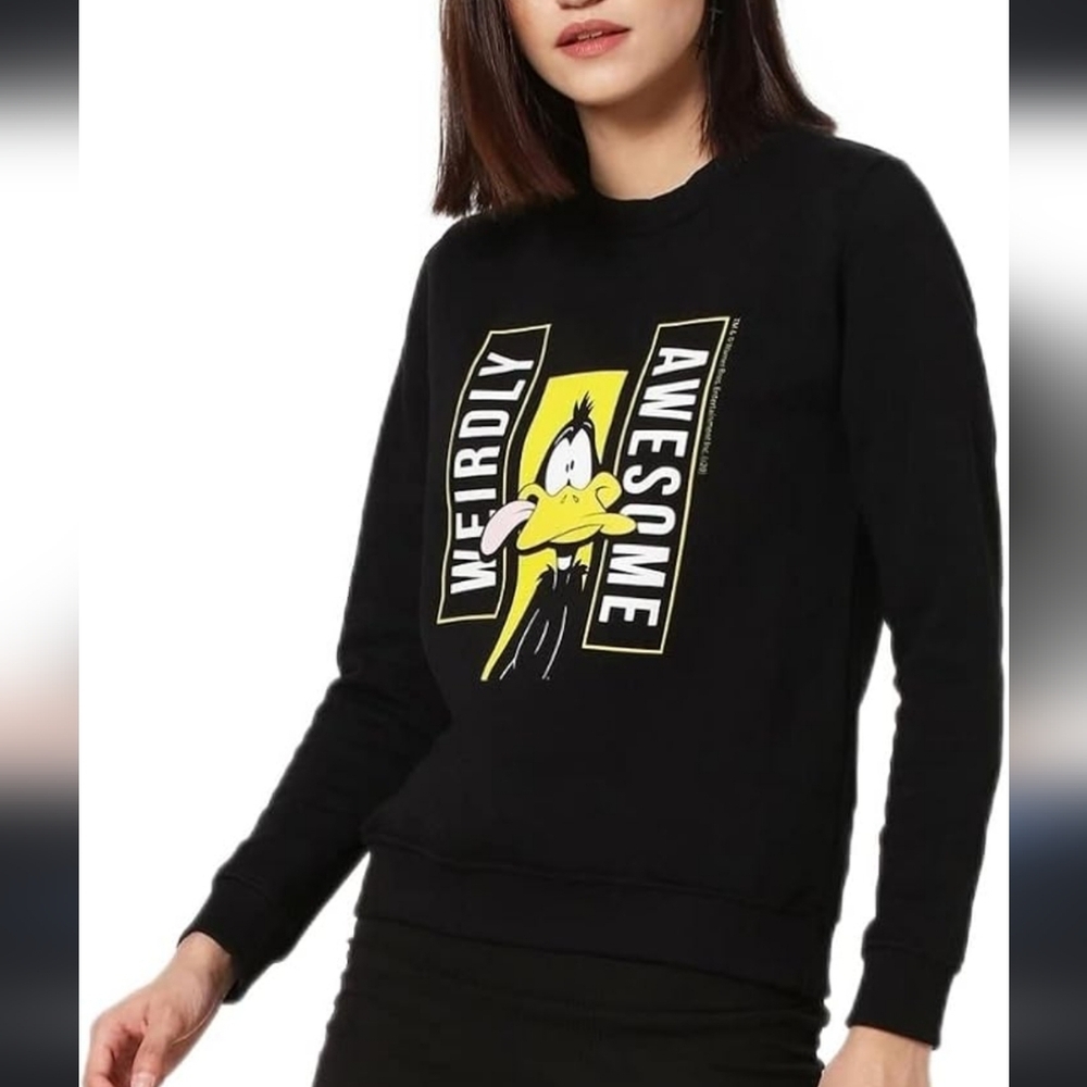 Free💗 Bewakoof Black Daffy Duck Sweatshirt size Large kids fits Wmn XS- S